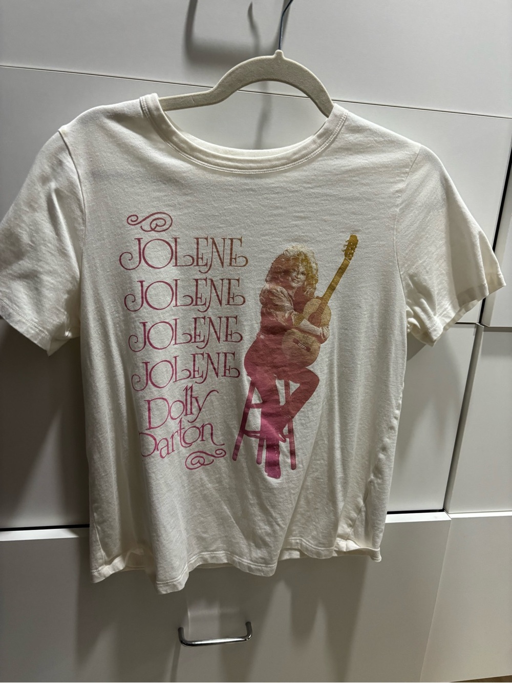 'Jolene' Graphic Tee - Cream with Pink Print